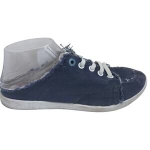 Vionic Beach Breeze Sneakers Mules Slide Chambray Blue Frayed Grunge Athleisure